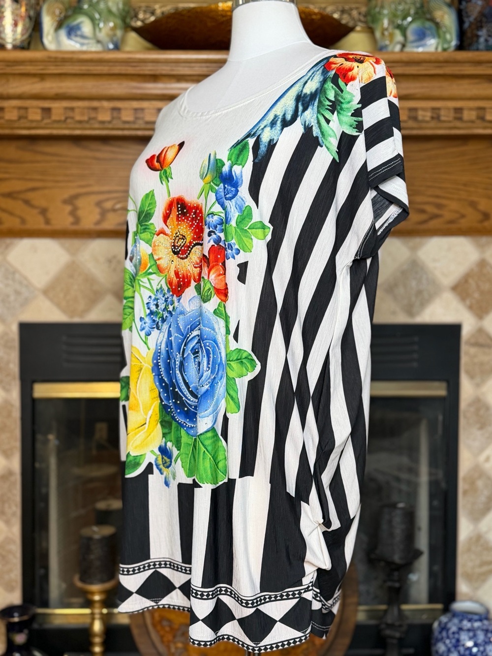 Gabriel Ye Women's Floral Stripe Tunic Top - Floral Multicolor Women’s M/L - Picture 13 of 13